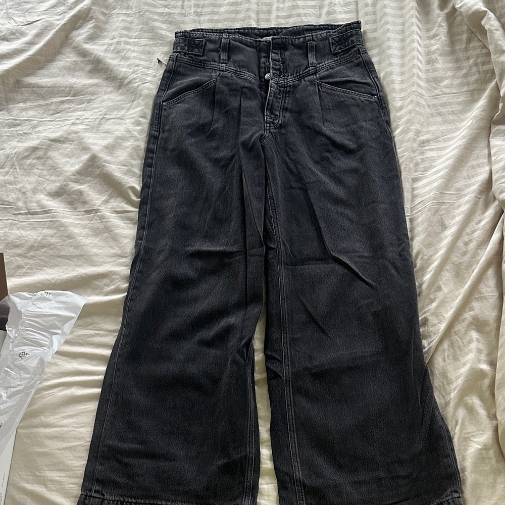 Free People Black Wide-Leg Flare Jeans MISSING TOP BUTTON